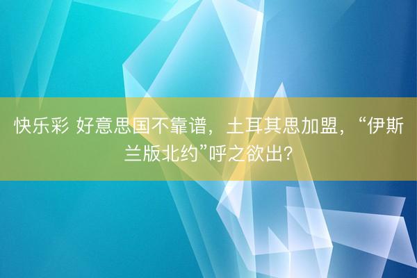 快乐彩 好意思国不靠谱,土耳其思加盟,“伊斯兰版北约”呼之欲出?