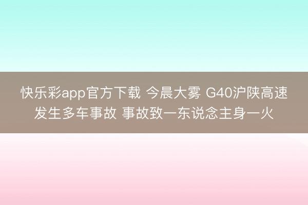 快乐彩app官方下载 今晨大雾 G40沪陕高速发生多车事故 事故致一东说念主身一火