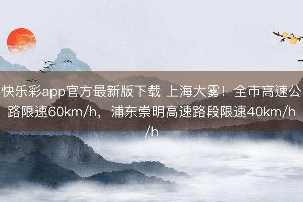 快乐彩app官方最新版下载 上海大雾！全市高速公路限速60km/h，浦东崇明高速路段限速40km/h