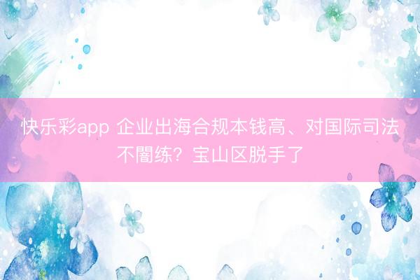 快乐彩app 企业出海合规本钱高、对国际司法不闇练？宝山区脱手了