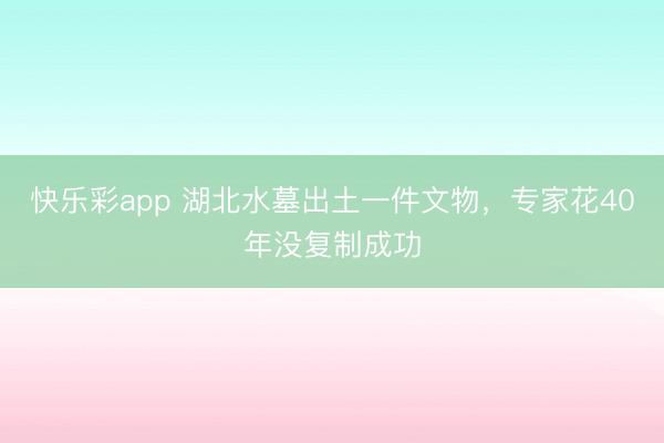 快乐彩app 湖北水墓出土一件文物，专家花40年没复制成功