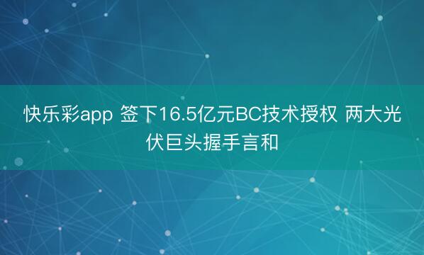 快乐彩app 签下16.5亿元BC技术授权 两大光伏巨头握手言和