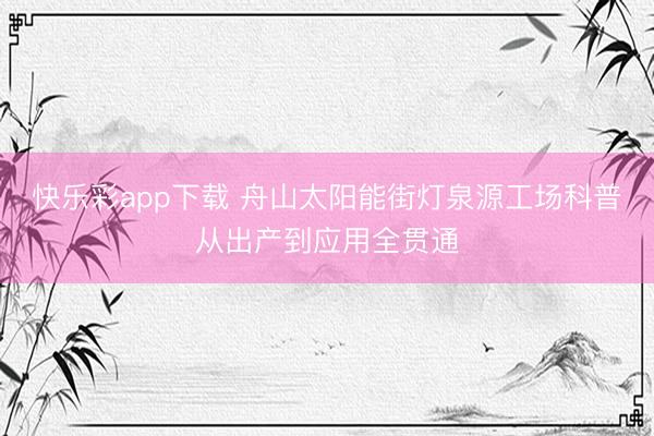 快乐彩app下载 舟山太阳能街灯泉源工场科普从出产到应用全贯通
